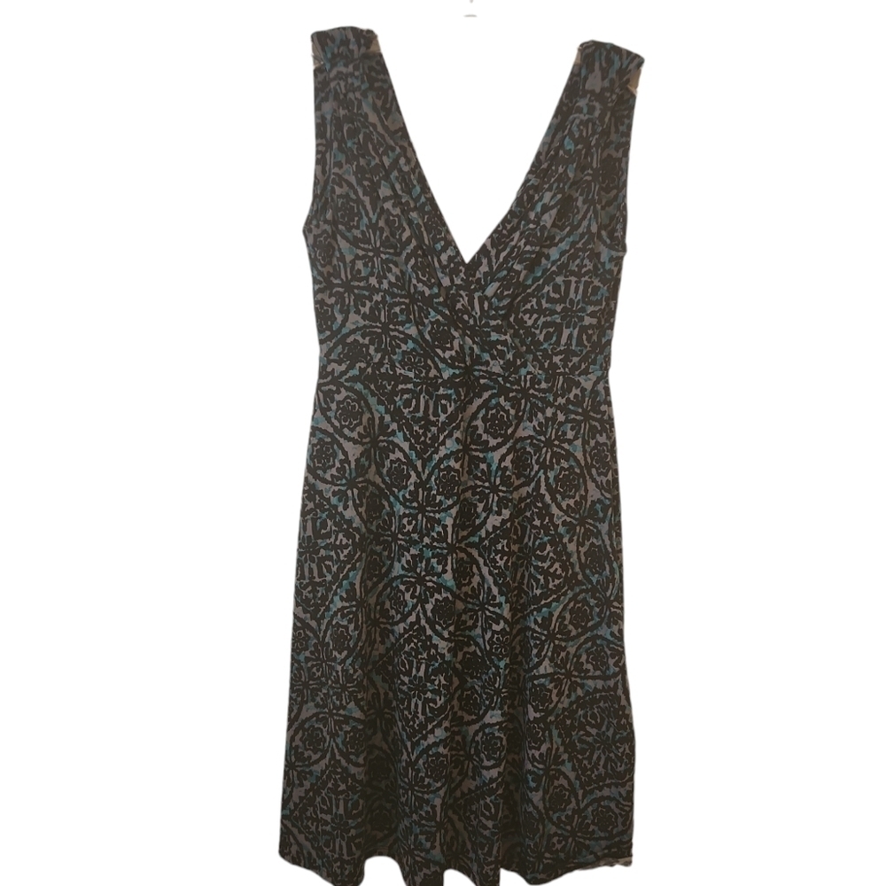 Merona V-Neck Crossover Sleeveless Dress Blue Gray Print Size XS